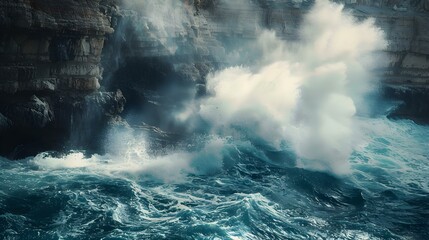 Fototapeta premium Rocky coast with steep cliffs against which image