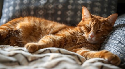 cat sleeping on the bed