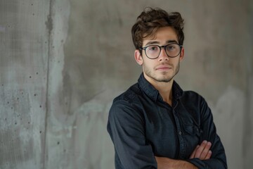 Obraz premium Portrait of a handsome young man in glasses with his arms crossed looking at the camera