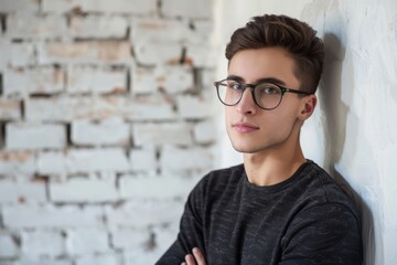 Obraz premium Portrait of a handsome young man in glasses with his arms crossed looking at the camera