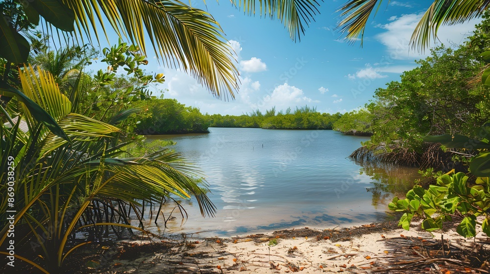 Sticker tropical beach with a lagoon img