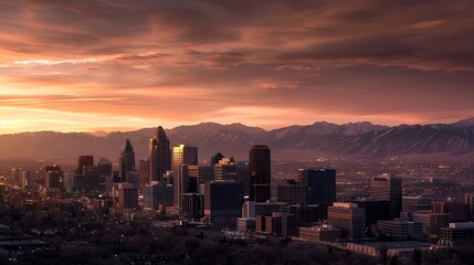 Salt Lake City Utah USA downtown city skyline at dawn : Generative AI