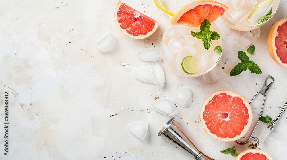 Poster grapefruit margarita or lemonade cocktail with cold champagne refreshing summer cocktail with garnis