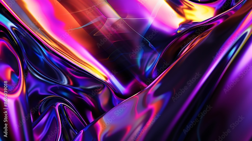Poster Ethereal abstract design featuring a blend of iridescent colors refracting through a 3d glass texture with a dark background : Generative AI
