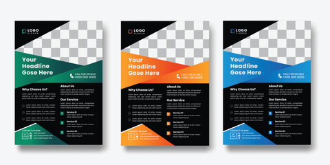 A set of Corporate creative Business flyer Geometric design with details services, contact and location.