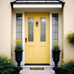 Fototapeta premium Close up yellow front door
