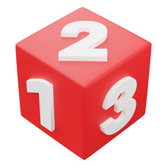 Preschool number 123 block isolated on transparent png background. 3D render.
