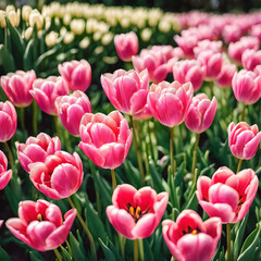 Fototapeta premium Pink Tulips in a Sunny Garden