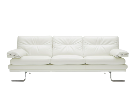a white couch with metal legs