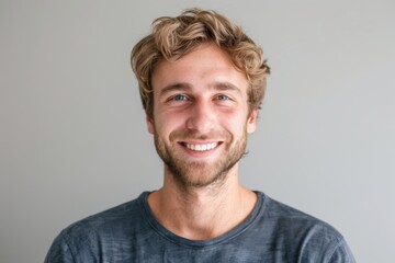 Fototapeta premium Portrait of attractive glad cheerful man over neutral background