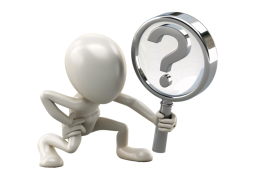 a white figure holding a magnifying glass