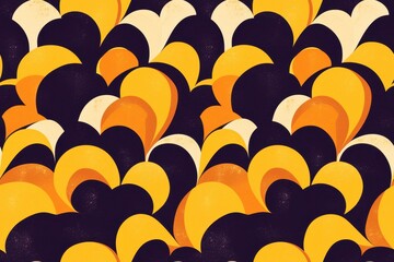 Obraz premium Abstract Retro Pattern with Yellow and Orange Shapes on Dark Blue Background