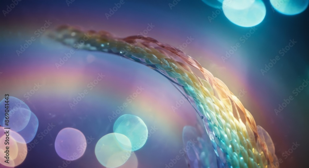 Poster close-up of a structure resembling a dna double helix, with vibrant colors and bokeh effect in the b