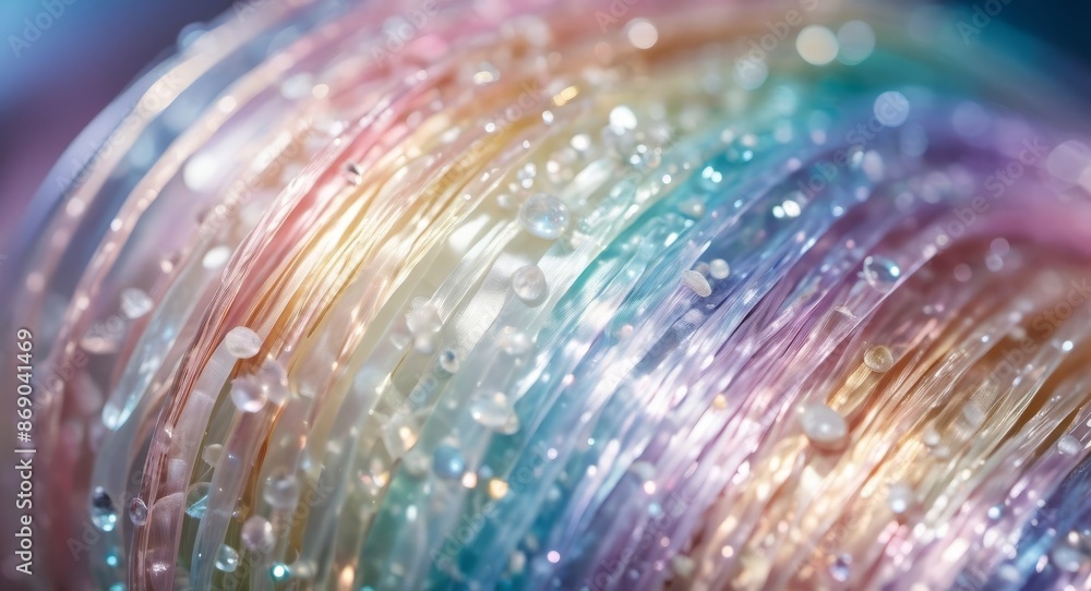 Poster close-up on a colored, iridescent object with intricate details and light reflections
