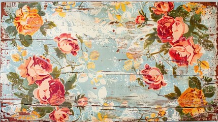 A wooden table with a floral design on it