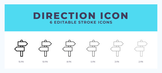Direction icon with different stroke. Editable stroke. Vector illustration.