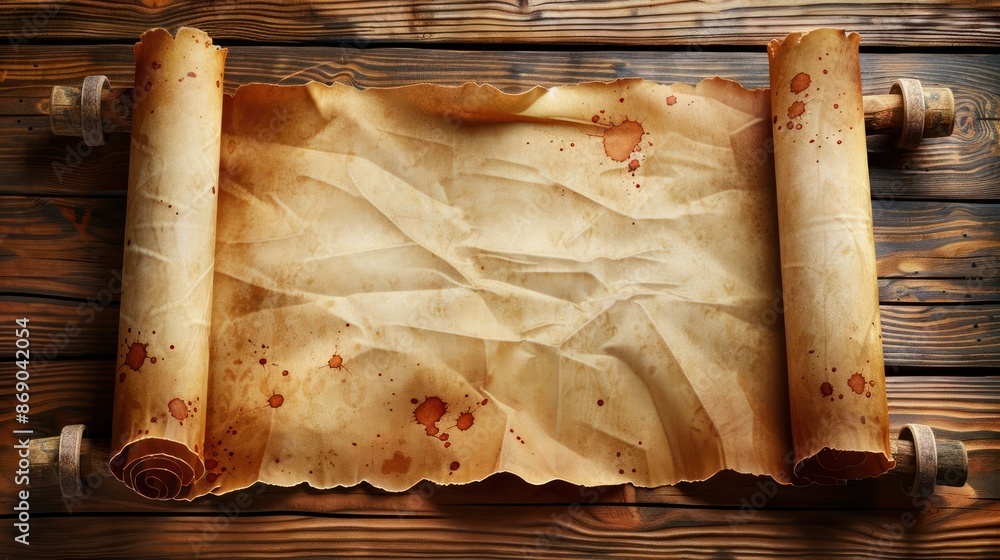 Poster a scroll of paper with a few stains on it