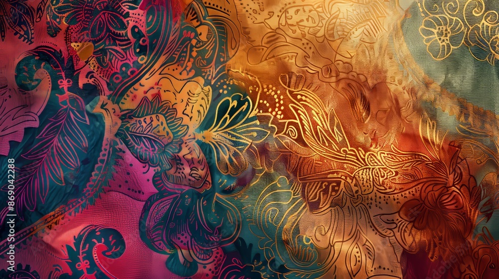 Poster a richly textured fabric with intricate patterns and vibrant colors creates a captivating appearance