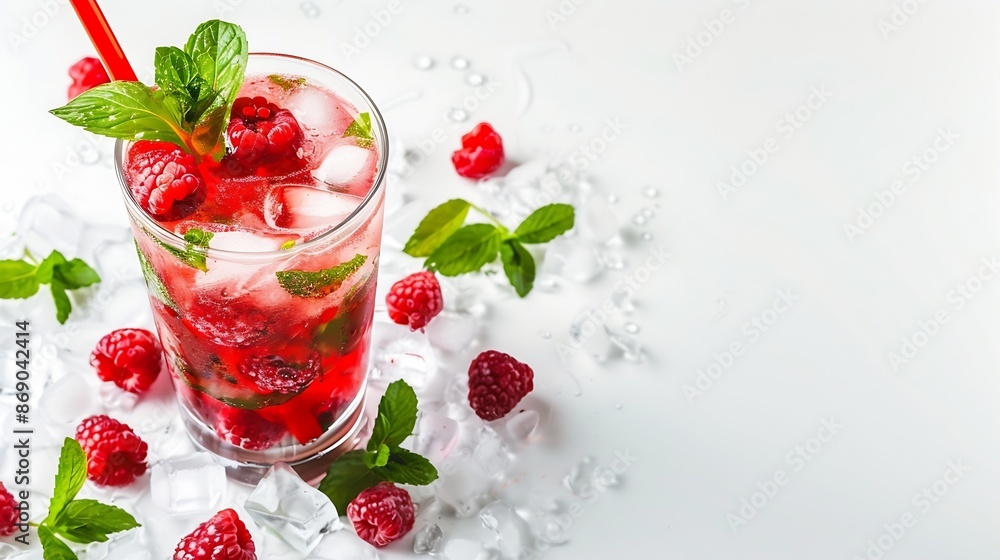 Poster raspberry mojito cocktail on white background isolated : generative ai