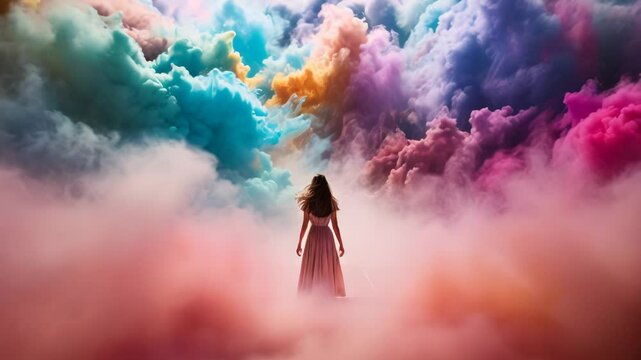 Surreal Dreamscape with Figure and Vivid Clouds