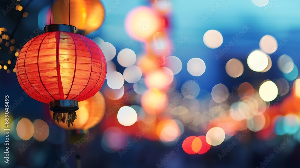 Aufkleber the lights of the night city blurred background lanterns on the street big city lights in the twilig