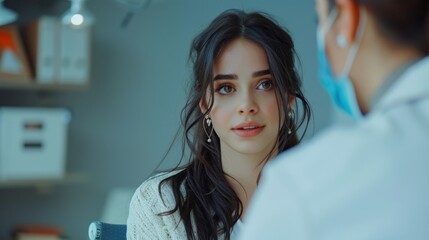 A young woman consulting with a doctor in a medical office, capturing a moment of patient care and professional advice.