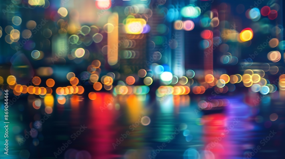 Poster abstract blurred background cityscape of krung thep maha nakhon bangkok on night scene with multicol