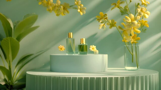 perfume on green stand