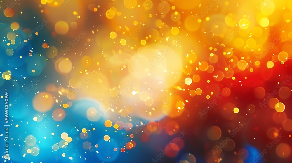 Poster abstract fuzzy blurred golden red blue orange and yellow festive background : Generative AI
