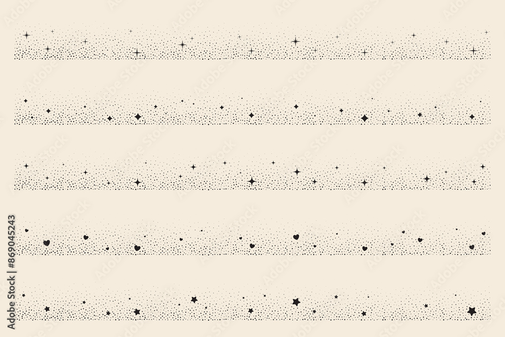 Poster magic decorative border with celestial stars and hearts. vector shiny minimal frames with sparks. ab