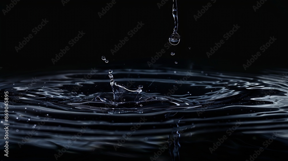 Aufkleber panorama water ripple or water drop splash on black background abstract shape out of the water oil r