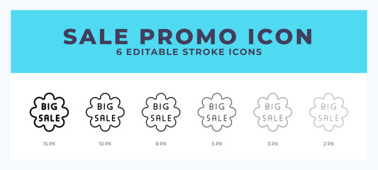 Sale promotion line icon illustrations with editable strokes.