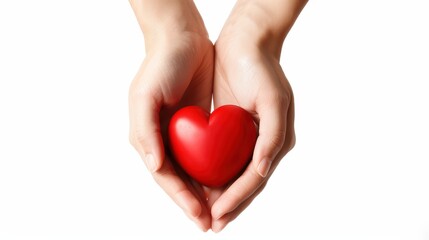 Obraz premium A heart symbol with hands gently holding it, promoting cardiac care