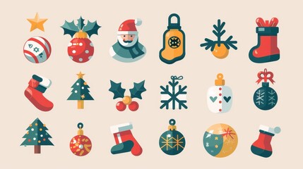 Christmas icons and symbols in flat design