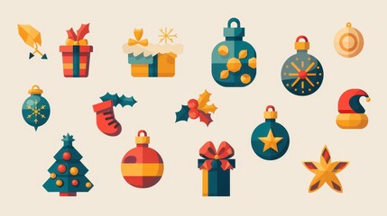 Fototapeta premium Colorful Christmas icons
