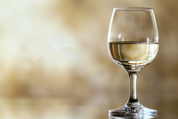 Obraz premium Elegant Wine Glass with White Wine on Reflective Surface. Wine Tasting, Fine Dining, Culinary Photography, Product Advertising, Gourmet Lifestyle