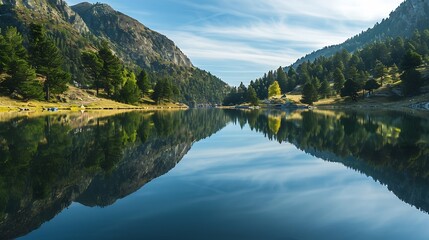 Reflections in Engolasters Lake Andorra : Generative AI