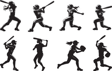 Softball Player Silhouettes and SVG Vectors for Creative Projects.