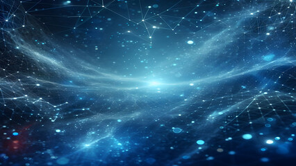 Blue abstract background with network grid and particles