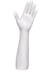 White mannequin hand, isolated female hand. White hand sculpture gesture isolated illustration, 3d rendering concept. Detailed 3D Illustration.