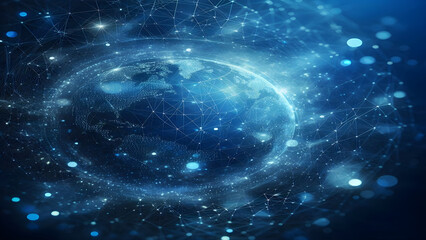 Blue abstract background with network grid and particles