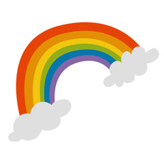 Rainbow with clouds icon on white background. Happy Valentines Day. Love is love. Colorful line set. Greeting card. LGBT sign symbol template. Childish style. Flat design. White background. Vector