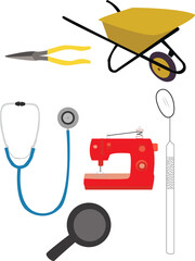 A vector art of different jobs such as doctor, gardener, electrician, seamstress, dentist and detective.