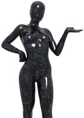 Abstract black marble female sculpture without face details. Detailed black marble texture, 3D Illustration.