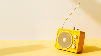 Colorful radio icon on light neutral background. Highlights radio's appeal and creativity, suitable for children's programs or World Radio Day events.

