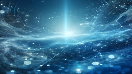 Blue abstract background with network grid and particles