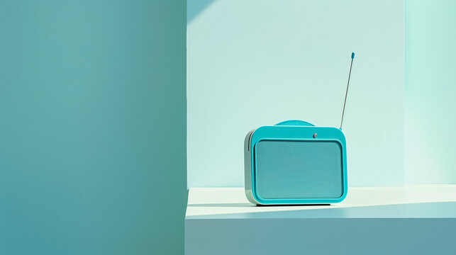Elegant portable radio with modern design on light surface. Emphasizes mobility and access to information, ideal for World Radio Day campaigns.

