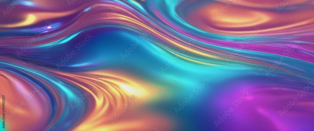 Wall mural Abstract background design wavy close-up of iridescent fluid mor