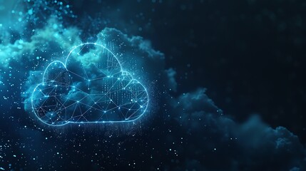 Obraz premium Cloud and edge computing technology concept cybersecurity data protection White cloud with binary code connected polygons on dark blue background Connect business networks in the digit : Generative AI