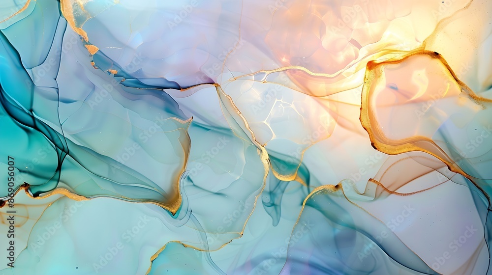 Aufkleber natural luxury abstract fluid art painting in alcohol ink technique tender and dreamy wallpaper mixt